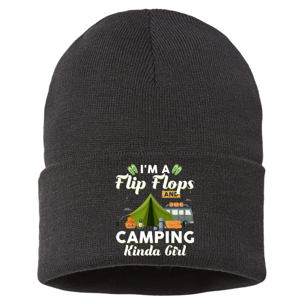 I'm A Flip Flops And Camping Kinda Gi Rl Sustainable Knit Beanie