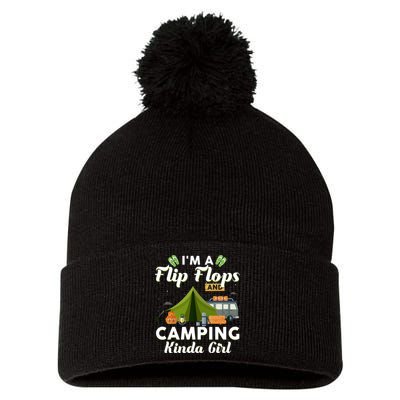 I'm A Flip Flops And Camping Kinda Gi Rl Pom Pom 12in Knit Beanie