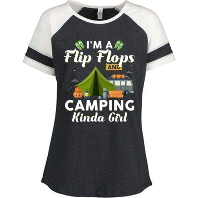 I'm A Flip Flops And Camping Kinda Gi Rl Enza Ladies Jersey Colorblock Tee