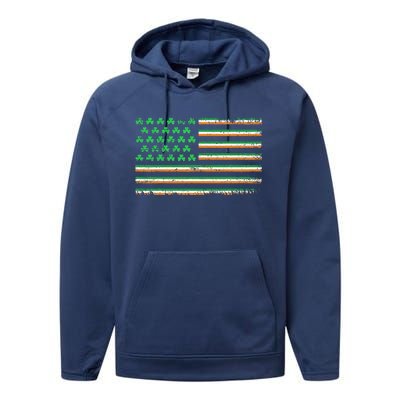 Irish American Flag Shamrock St Patricks Day Performance Fleece Hoodie