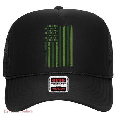 Irish American Flag Ireland Shamrock St Patricks Day Great Gift High Crown Mesh Back Trucker Hat