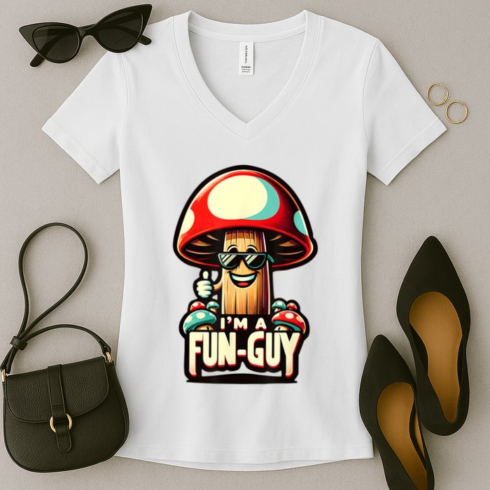IM A Funguy Amusing Mushroom EnthusiastS Funny Pun Women's V-Neck T-Shirt