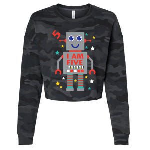 I Am Five Robot Funny Robotics 5 Year Old Birthday Party Cropped Pullover Crew