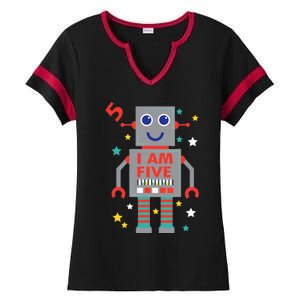 I Am Five Robot Funny Robotics 5 Year Old Birthday Party Ladies Halftime Notch Neck Tee