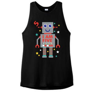 I Am Five Robot Funny Robotics 5 Year Old Birthday Party Ladies PosiCharge Tri-Blend Wicking Tank