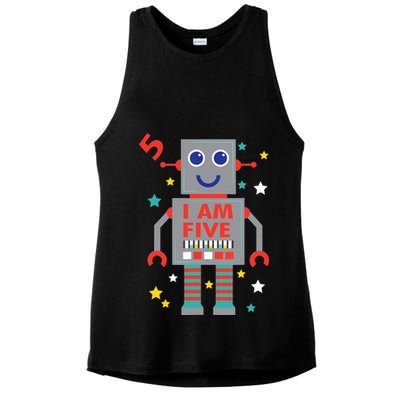 I Am Five Robot Funny Robotics 5 Year Old Birthday Party Ladies PosiCharge Tri-Blend Wicking Tank