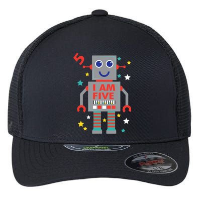 I Am Five Robot Funny Robotics 5 Year Old Birthday Party Flexfit Unipanel Trucker Cap