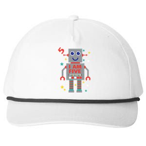 I Am Five Robot Funny Robotics 5 Year Old Birthday Party Snapback Five-Panel Rope Hat