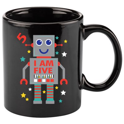 I Am Five Robot Funny Robotics 5 Year Old Birthday Party 11oz C Handle Ceramic Mug