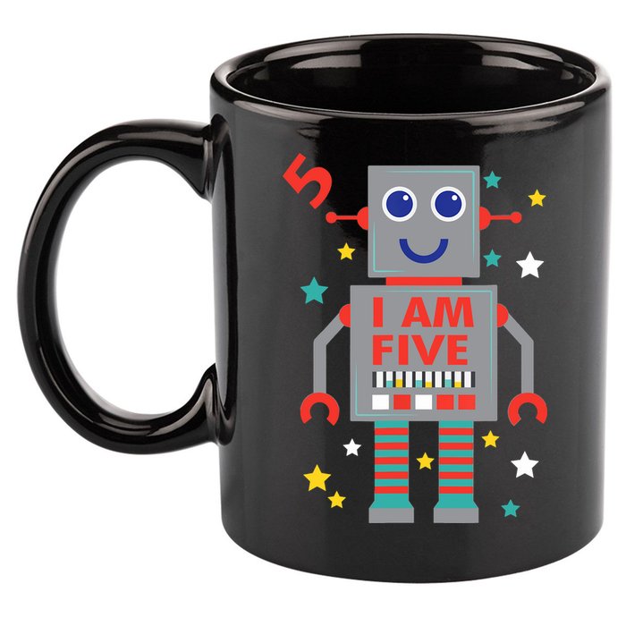I Am Five Robot Funny Robotics 5 Year Old Birthday Party 11oz C Handle Ceramic Mug