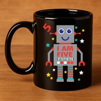 I Am Five Robot Funny Robotics 5 Year Old Birthday Party 11oz C Handle Ceramic Mug