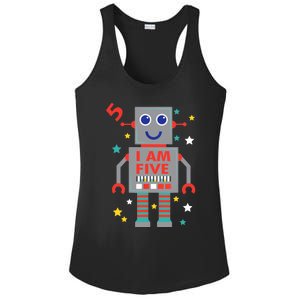 I Am Five Robot Funny Robotics 5 Year Old Birthday Party Ladies PosiCharge Competitor Racerback Tank