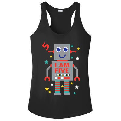 I Am Five Robot Funny Robotics 5 Year Old Birthday Party Ladies PosiCharge Competitor Racerback Tank