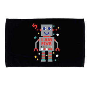 I Am Five Robot Funny Robotics 5 Year Old Birthday Party Microfiber Hand Towel