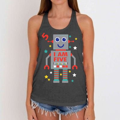 I Am Five Robot Funny Robotics 5 Year Old Birthday Party Women's Knotted Racerback Tank
