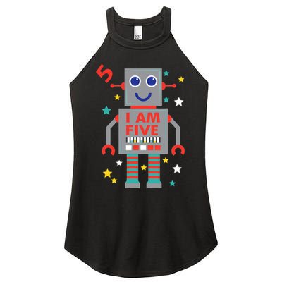 I Am Five Robot Funny Robotics 5 Year Old Birthday Party Women's Perfect Tri Rocker Tank