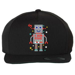 I Am Five Robot Funny Robotics 5 Year Old Birthday Party Wool Snapback Cap