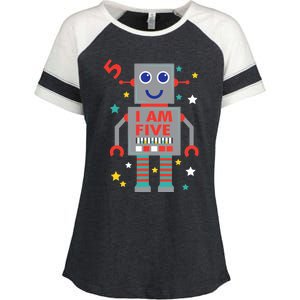 I Am Five Robot Funny Robotics 5 Year Old Birthday Party Enza Ladies Jersey Colorblock Tee