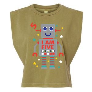 I Am Five Robot Funny Robotics 5 Year Old Birthday Party Garment-Dyed Women's Muscle Tee