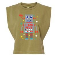 I Am Five Robot Funny Robotics 5 Year Old Birthday Party Garment-Dyed Women's Muscle Tee