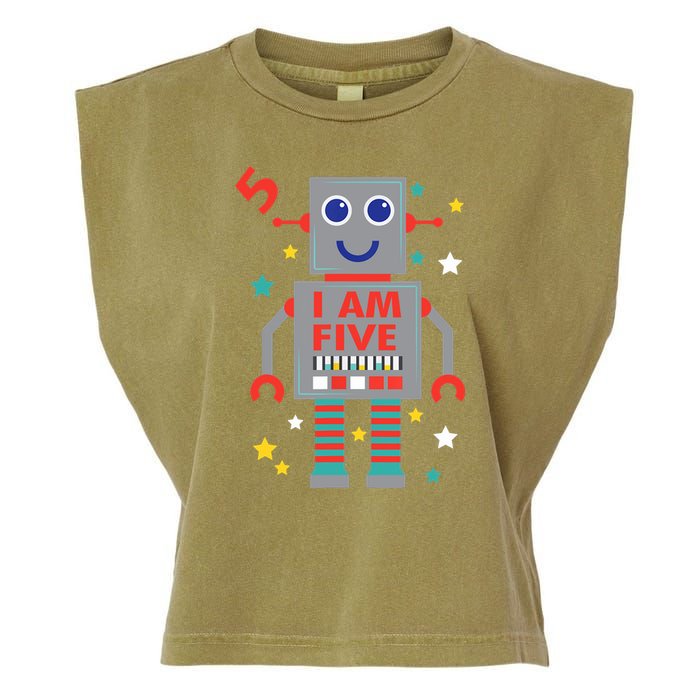 I Am Five Robot Funny Robotics 5 Year Old Birthday Party Garment-Dyed Women's Muscle Tee
