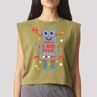 I Am Five Robot Funny Robotics 5 Year Old Birthday Party Garment-Dyed Women's Muscle Tee