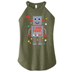 I Am Five Robot Funny Robotics 5 Year Old Birthday Party Women's Perfect Tri Rocker Tank