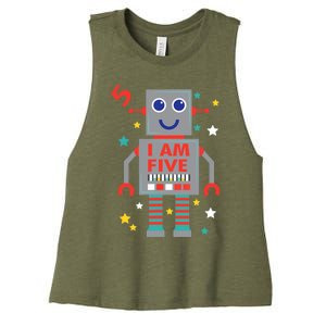 I Am Five Robot Funny Robotics 5 Year Old Birthday Party Women's Racerback Cropped Tank