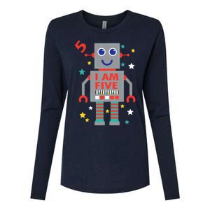 I Am Five Robot Funny Robotics 5 Year Old Birthday Party Womens Cotton Relaxed Long Sleeve T-Shirt