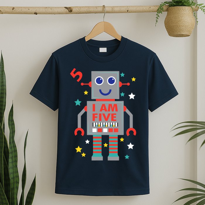 I Am Five Robot Funny Robotics 5 Year Old Birthday Party T-Shirt
