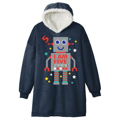 I Am Five Robot Funny Robotics 5 Year Old Birthday Party Hooded Wearable Blanket