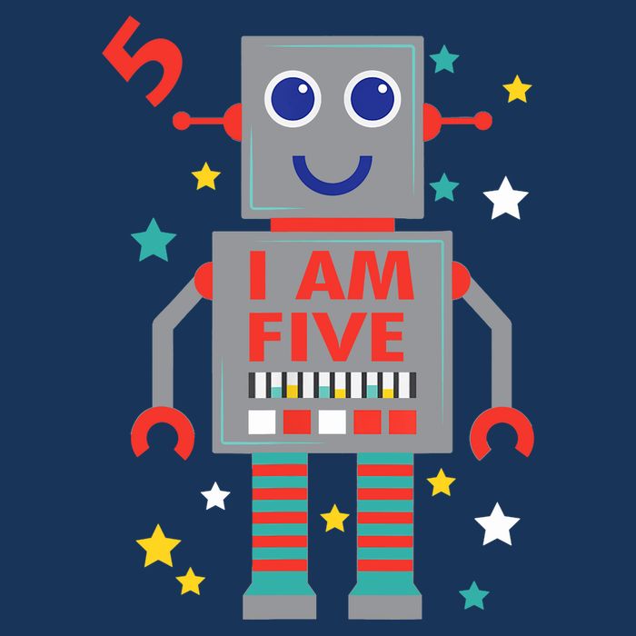 I Am Five Robot Funny Robotics 5 Year Old Birthday Party 7-Panel Snapback Hat