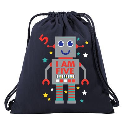 I Am Five Robot Funny Robotics 5 Year Old Birthday Party Drawstring Bag