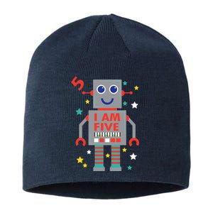 I Am Five Robot Funny Robotics 5 Year Old Birthday Party Sustainable Beanie