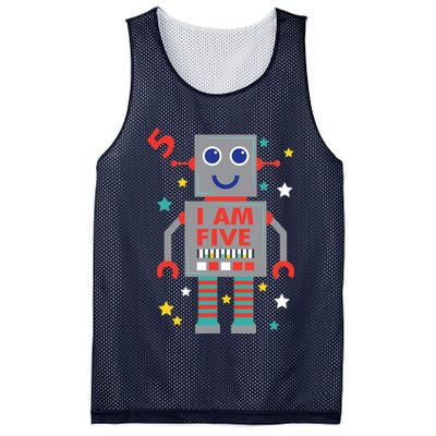 I Am Five Robot Funny Robotics 5 Year Old Birthday Party Mesh Reversible Basketball Jersey Tank