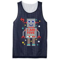 I Am Five Robot Funny Robotics 5 Year Old Birthday Party Mesh Reversible Basketball Jersey Tank