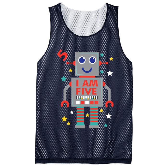 I Am Five Robot Funny Robotics 5 Year Old Birthday Party Mesh Reversible Basketball Jersey Tank