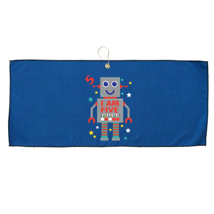 I Am Five Robot Funny Robotics 5 Year Old Birthday Party Large Microfiber Waffle Golf Towel