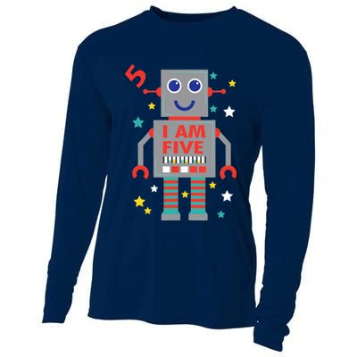 I Am Five Robot Funny Robotics 5 Year Old Birthday Party Cooling Performance Long Sleeve Crew
