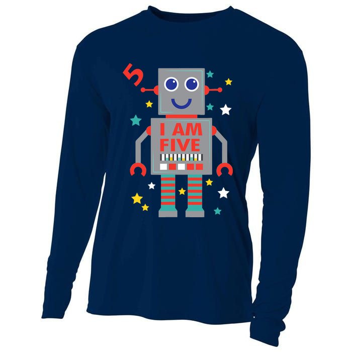 I Am Five Robot Funny Robotics 5 Year Old Birthday Party Cooling Performance Long Sleeve Crew