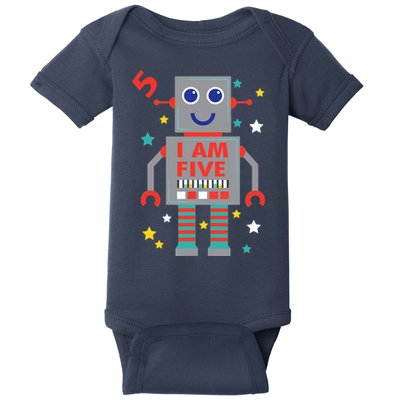 I Am Five Robot Funny Robotics 5 Year Old Birthday Party Baby Bodysuit