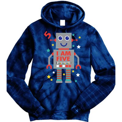 I Am Five Robot Funny Robotics 5 Year Old Birthday Party Tie Dye Hoodie