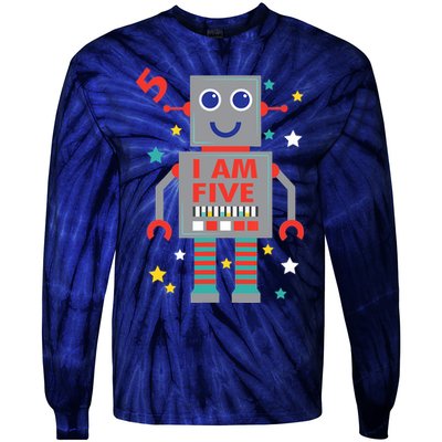 I Am Five Robot Funny Robotics 5 Year Old Birthday Party Tie-Dye Long Sleeve Shirt