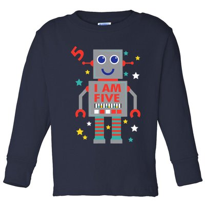 I Am Five Robot Funny Robotics 5 Year Old Birthday Party Toddler Long Sleeve Shirt