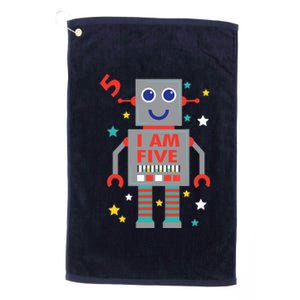 I Am Five Robot Funny Robotics 5 Year Old Birthday Party Platinum Collection Golf Towel