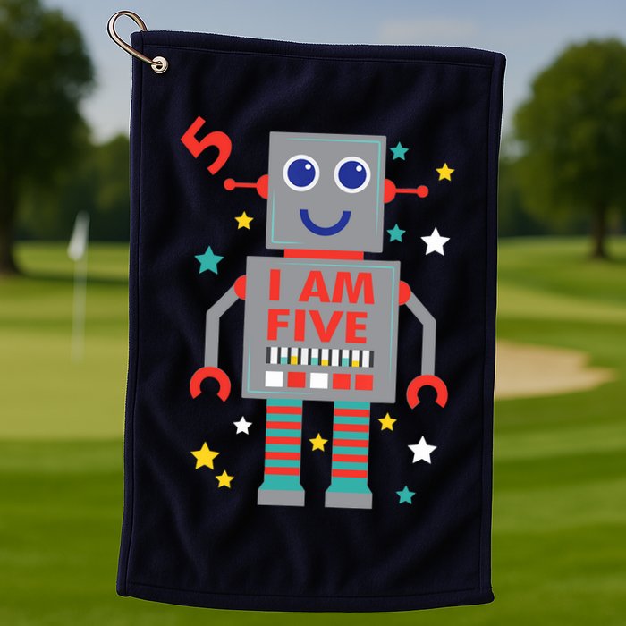 I Am Five Robot Funny Robotics 5 Year Old Birthday Party Golf Towel