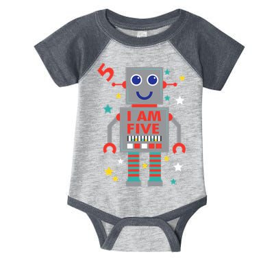 I Am Five Robot Funny Robotics 5 Year Old Birthday Party Infant Baby Jersey Bodysuit