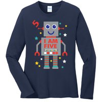 I Am Five Robot Funny Robotics 5 Year Old Birthday Party Ladies Long Sleeve Shirt