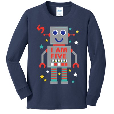 I Am Five Robot Funny Robotics 5 Year Old Birthday Party Kids Long Sleeve Shirt