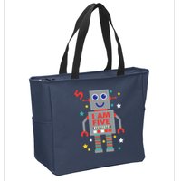 I Am Five Robot Funny Robotics 5 Year Old Birthday Party Zip Tote Bag